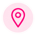 Pink map pin icon on a light background