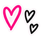Three black and pink hearts with a white outline on a transparent background.