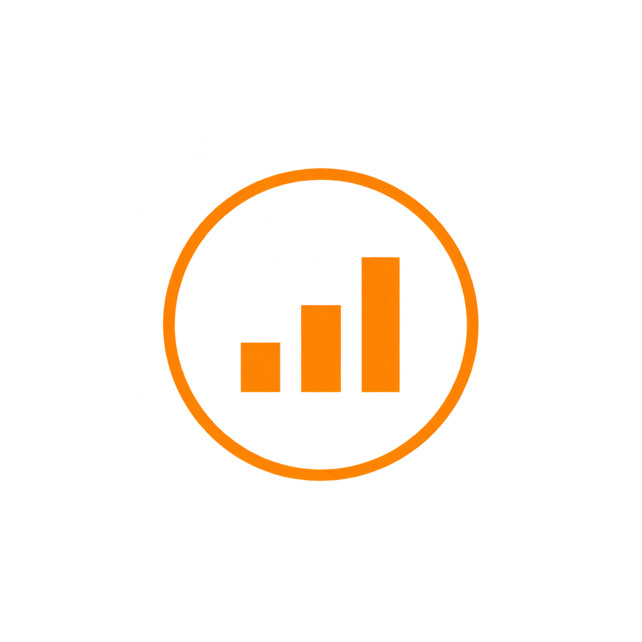 A bar graph with ascending orange bars inside a red and orange circular outline, symbolizing growth and progress.