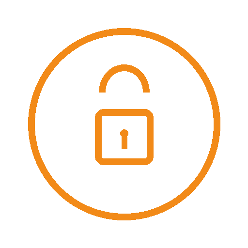 Orange lock icon inside a circle on a black background.
