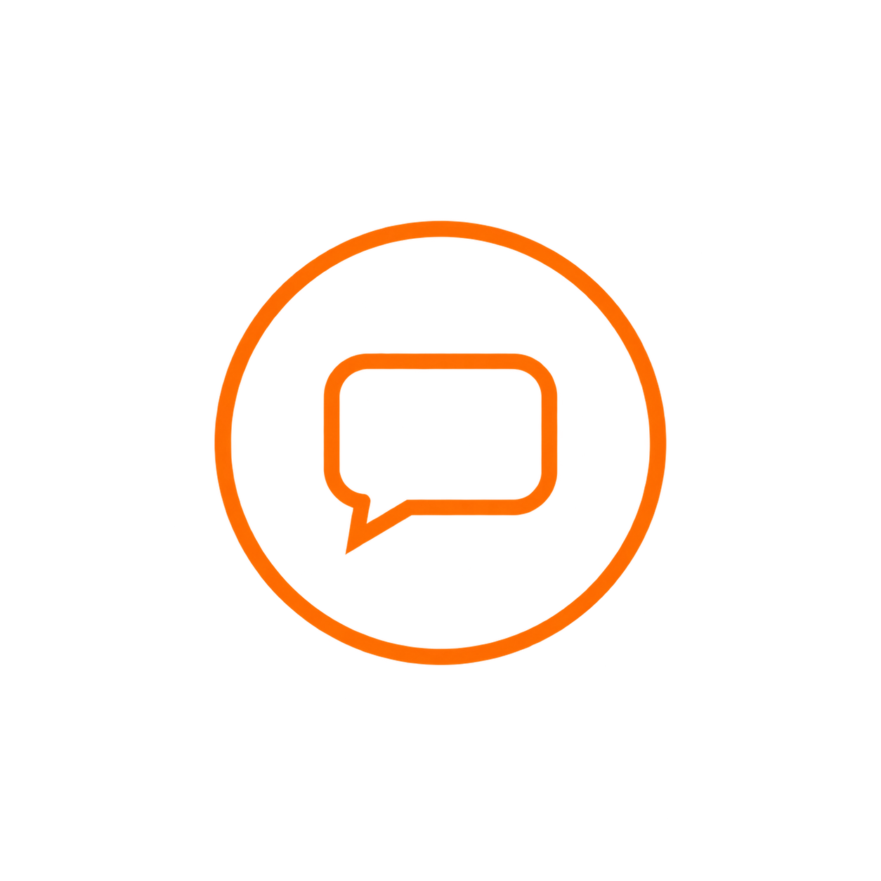 Neon orange chat bubble icon inside a circle, representing messaging or chat services.