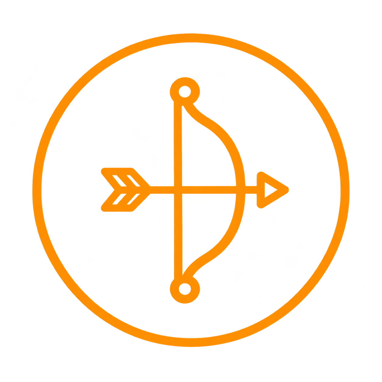 A neon orange and yellow compass and arrow symbol enclosed in a circle, with a black background.