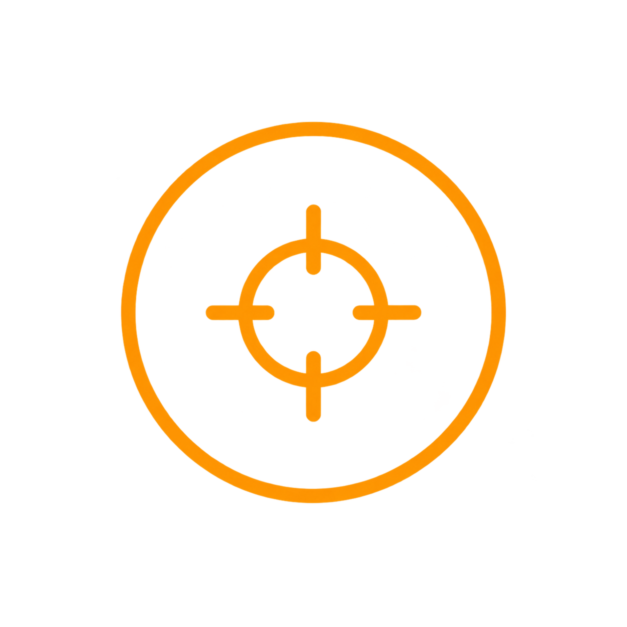 A neon orange target symbol with concentric circles and crosshairs on a black background.