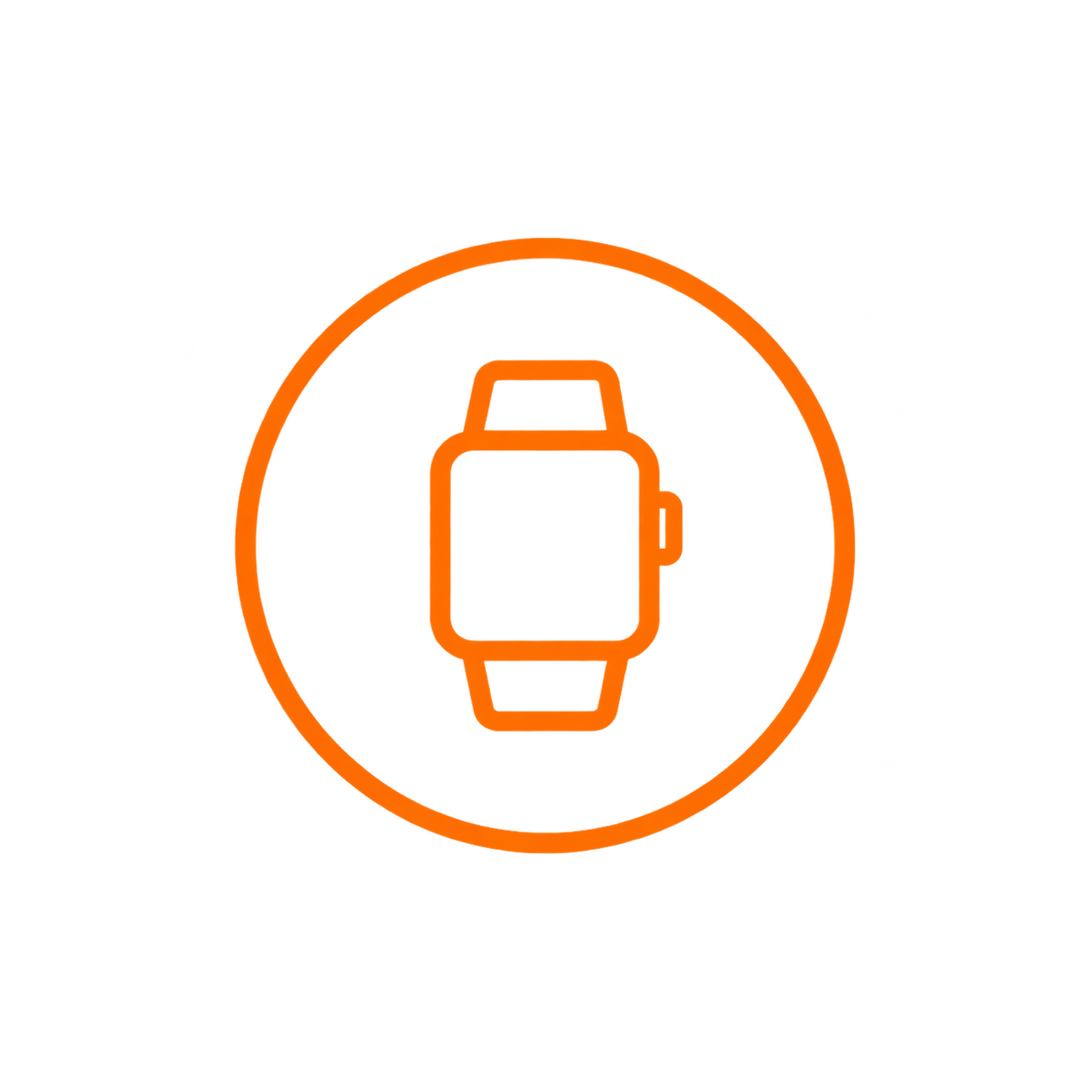 Neon orange smartwatch icon inside a circle