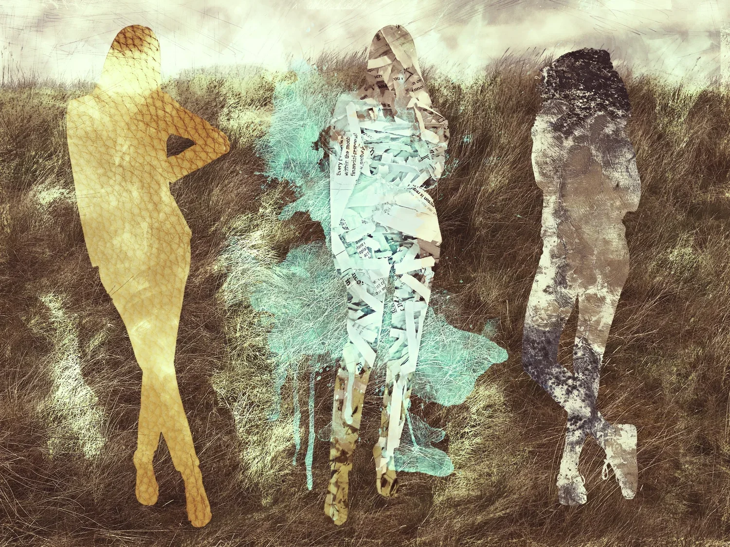 Digital collage three women with texture