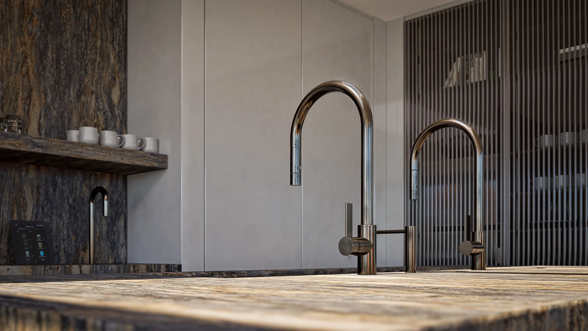 Custom kitchen detail in the Eau Noire residence by Chrome Design in Quebec
Télécharger