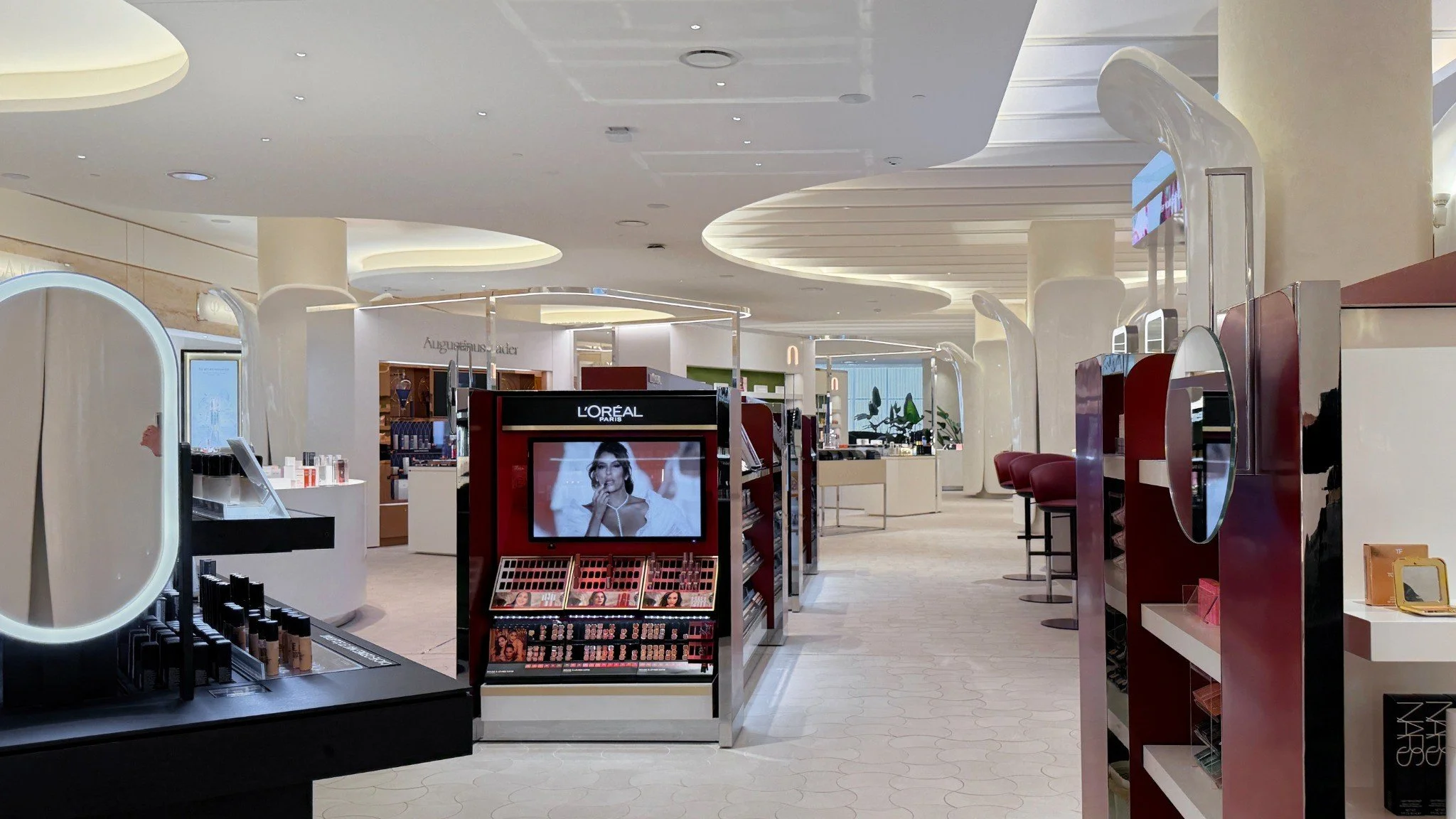Beauty retail aisle at Rennai in Royalmount, Montreal, by Chrome Design + Borrallo + Lemay