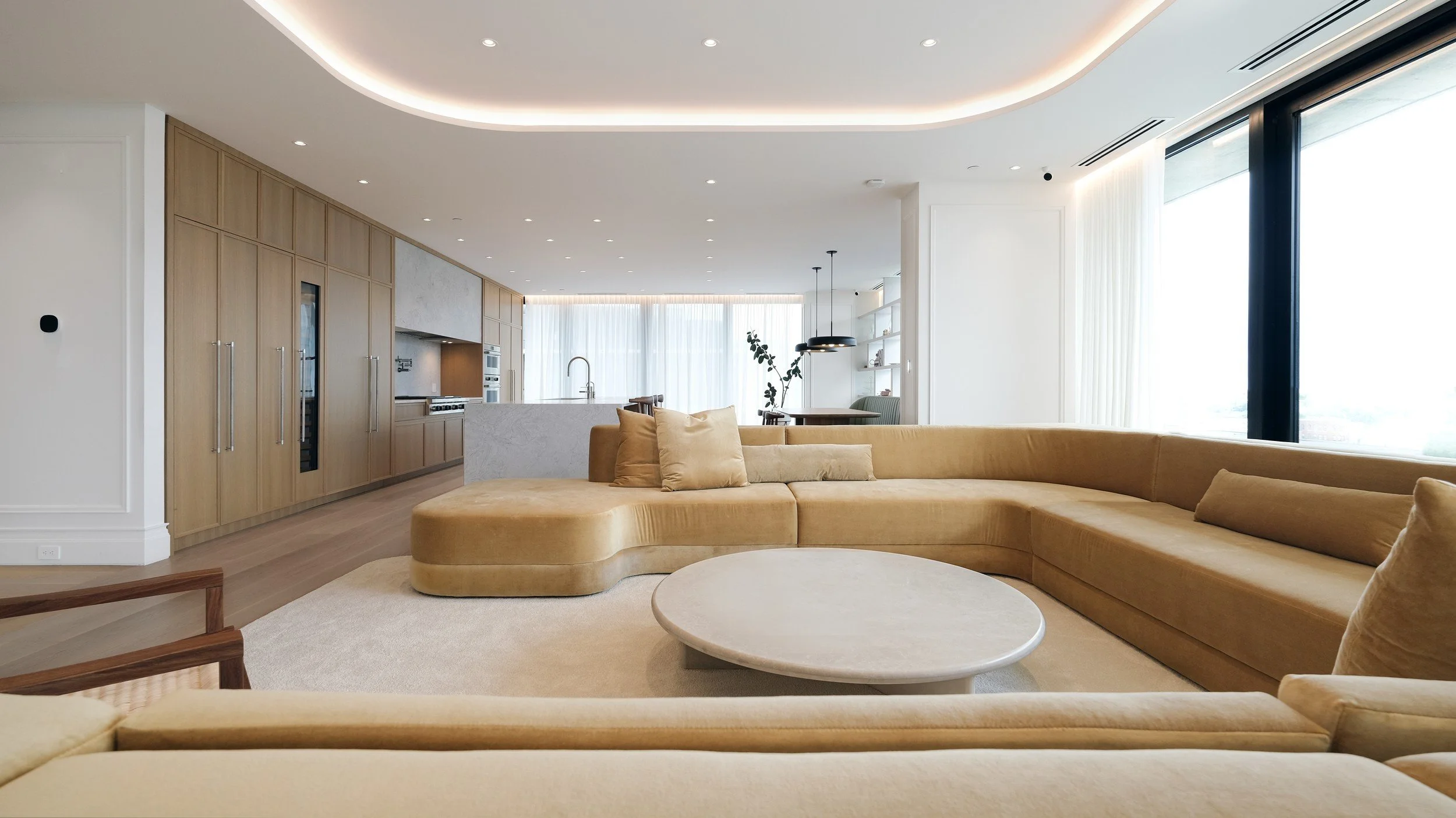 French Velours penthouse living room by Chrome Design in Griffintown, Montreal