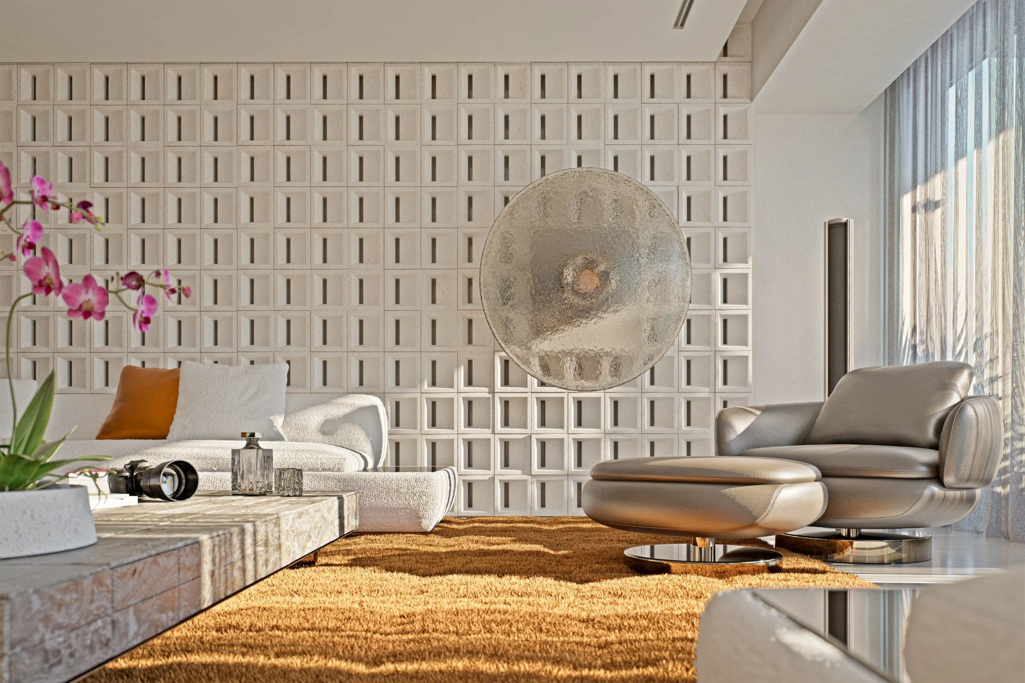 OROBICO 89 living room feature wall by Chrome Design in Bal Harbour