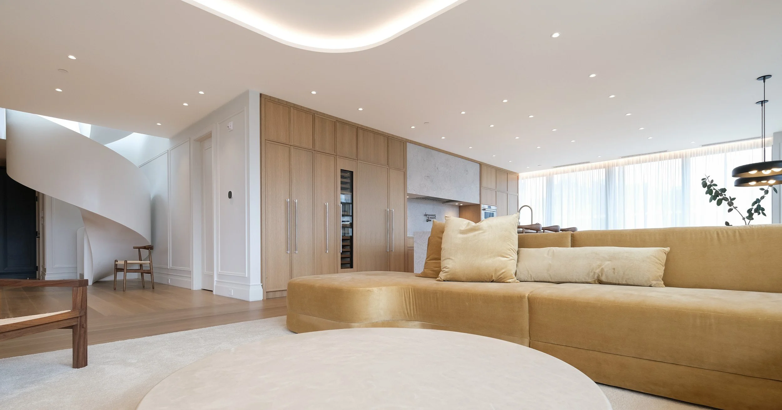 French Velours penthouse living room by Chrome Design in Griffintown, Montreal