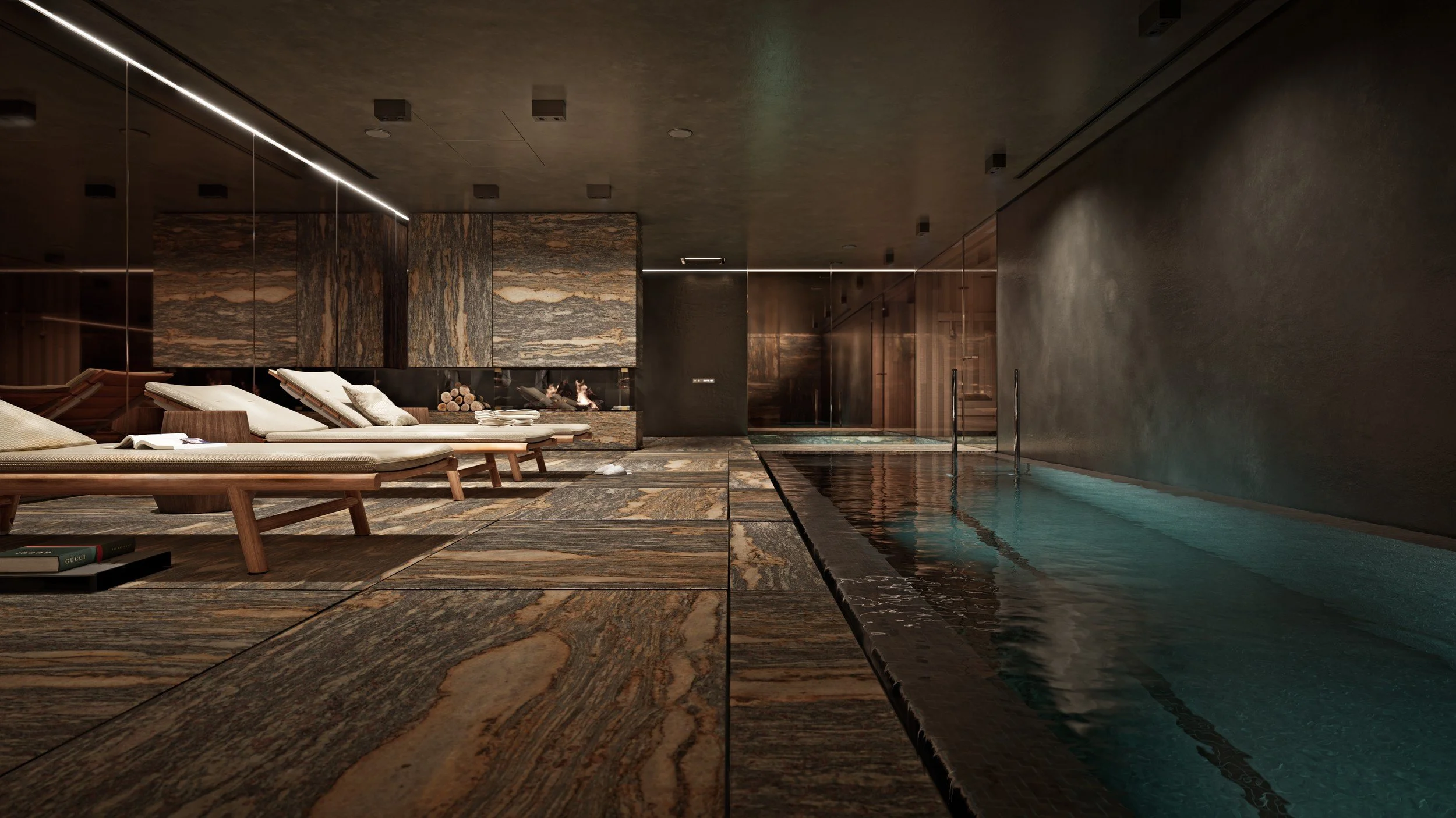 Eau Noire indoor pool and wellness interior by Chrome Design in Quebec  Télécharger l’image optimisée
