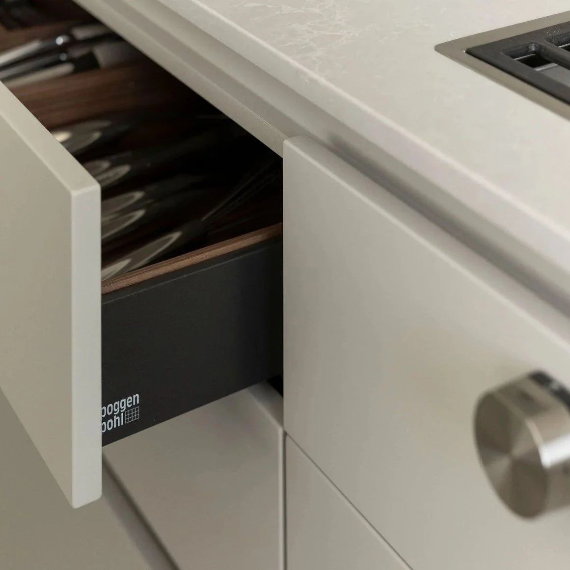 Poggenpohl kitchen storage detail in the Eton residence by Chrome Design in Montreal