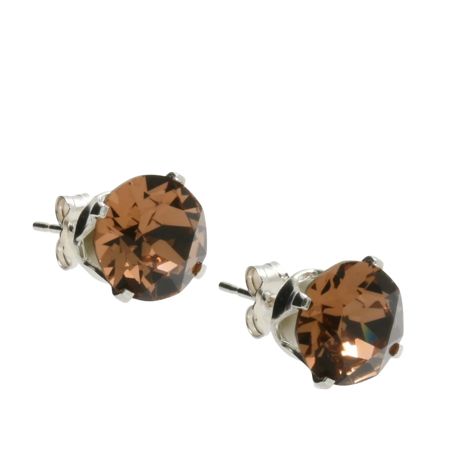 pewterhooter Sterling Silver Smoked Topaz Stud Earrings for women made with sparkling Swarovski Crystals.