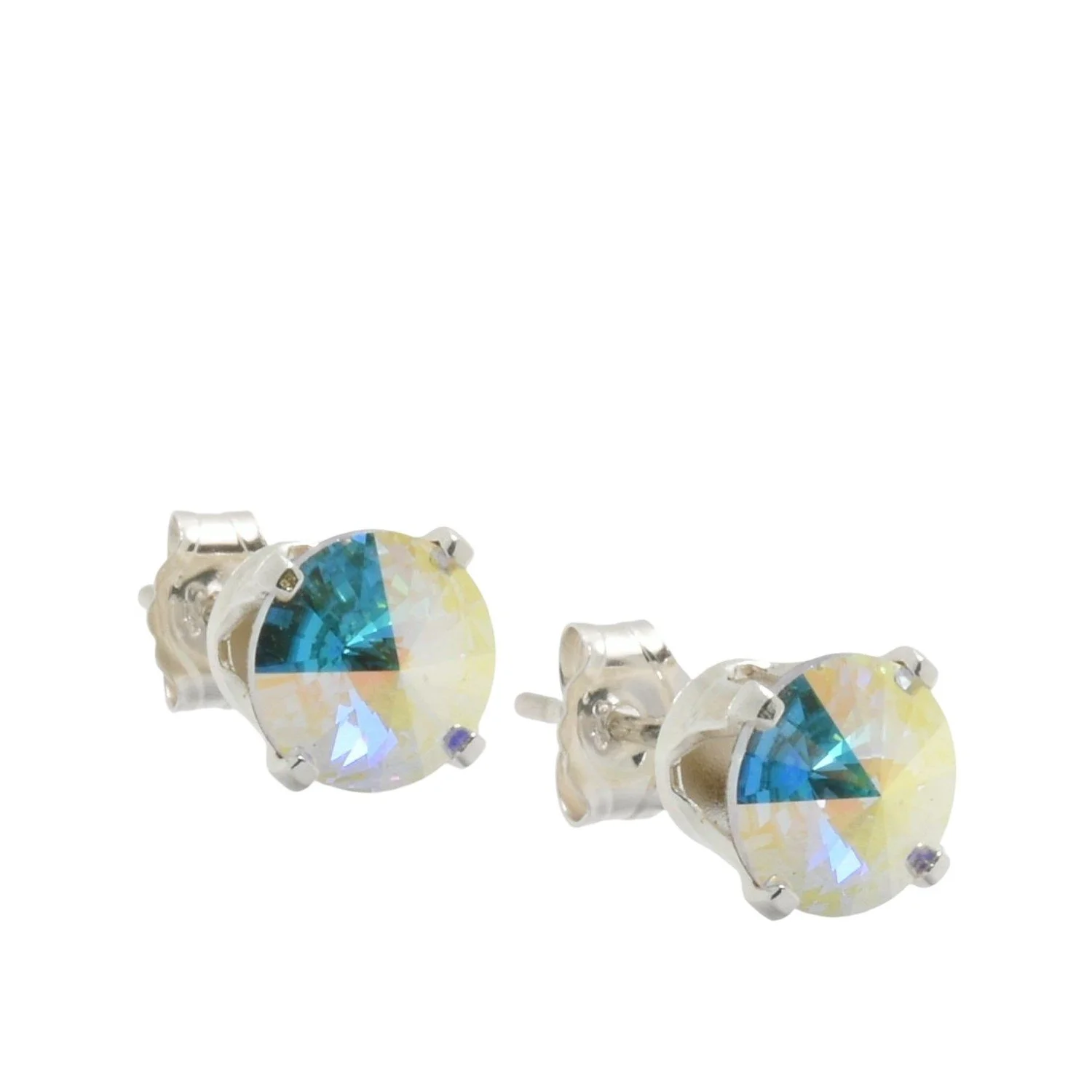 pewterhooter Sterling Silver Aurore Boreale Stud Earrings for women made with brilliant Swarovski Crystals.