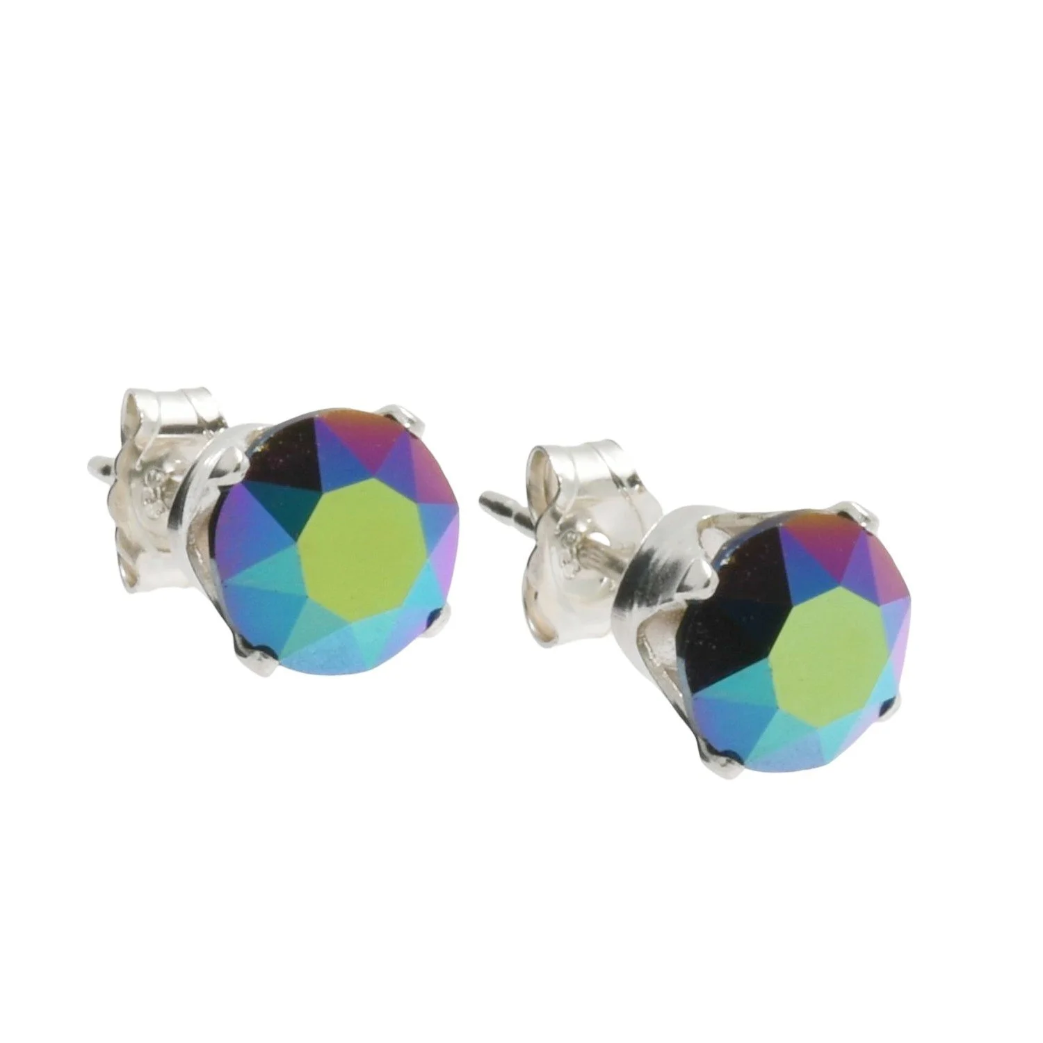 pewterhooter Sterling Silver Scarabaeus Green Stud Earrings for women made with sparkling Swarovski Crystals.