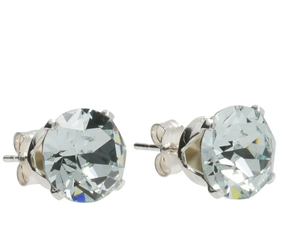 pewterhooter Sterling Silver Light Azure Stud Earrings for women made with sparkling Swarovski Crystals.