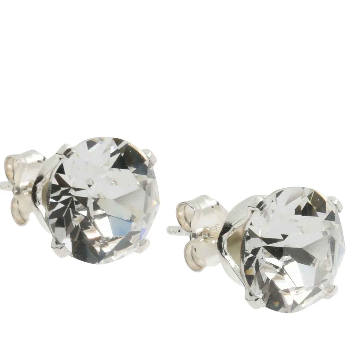 pewterhooter Sterling Silver Diamond White Stud Earrings for women made with sparkling Swarovski Crystals.