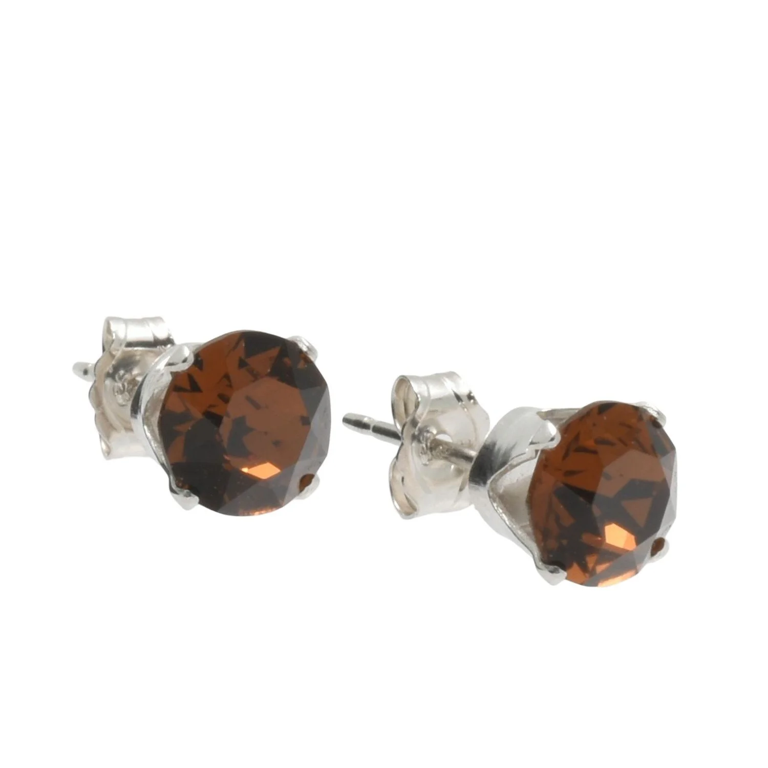 pewterhooter Sterling Silver Smoked Topaz Stud Earrings for women made with sparkling Swarovski Crystals.