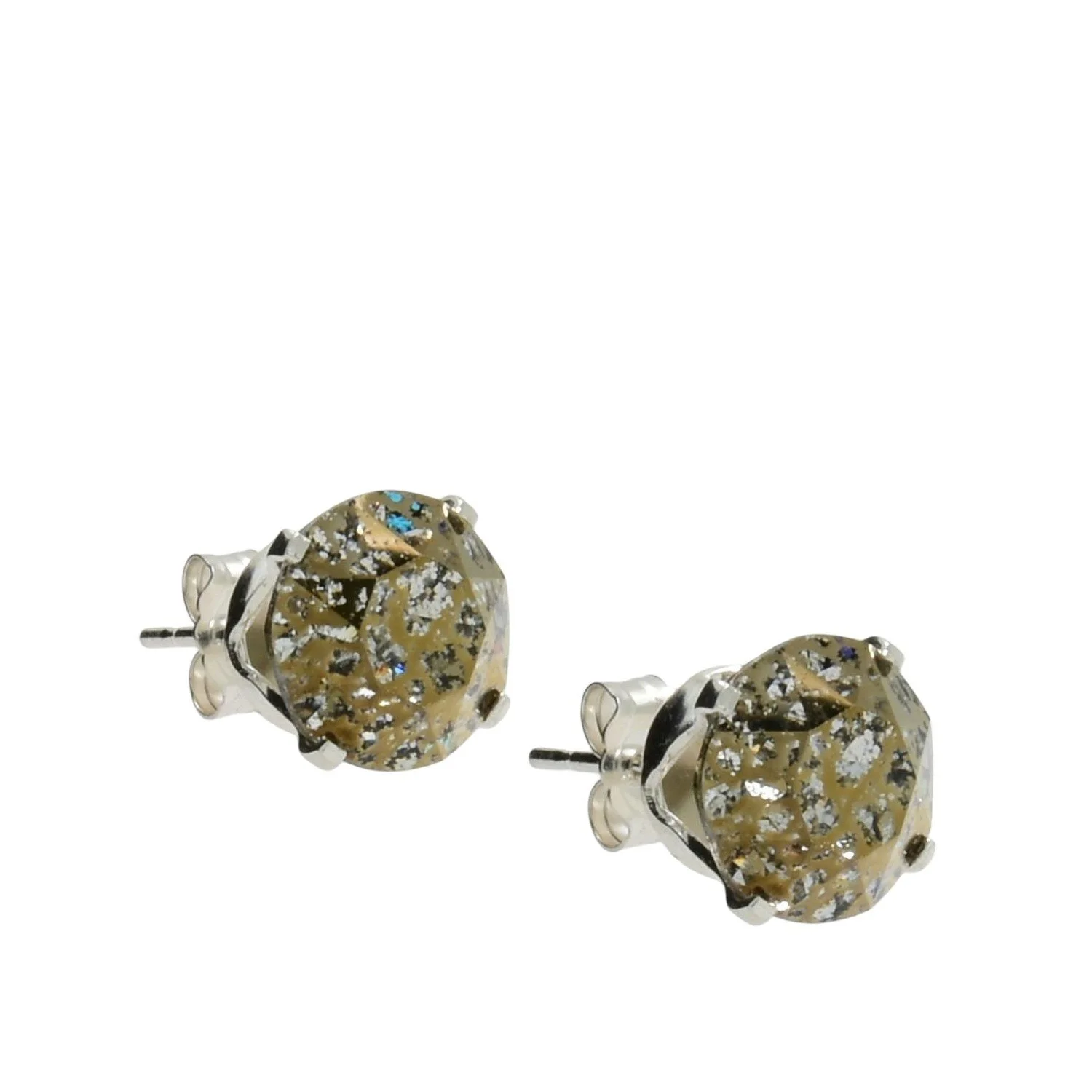 pewterhooter Sterling Silver Gold Patina Stud Earrings for women made with sparkling Swarovski Crystals.
