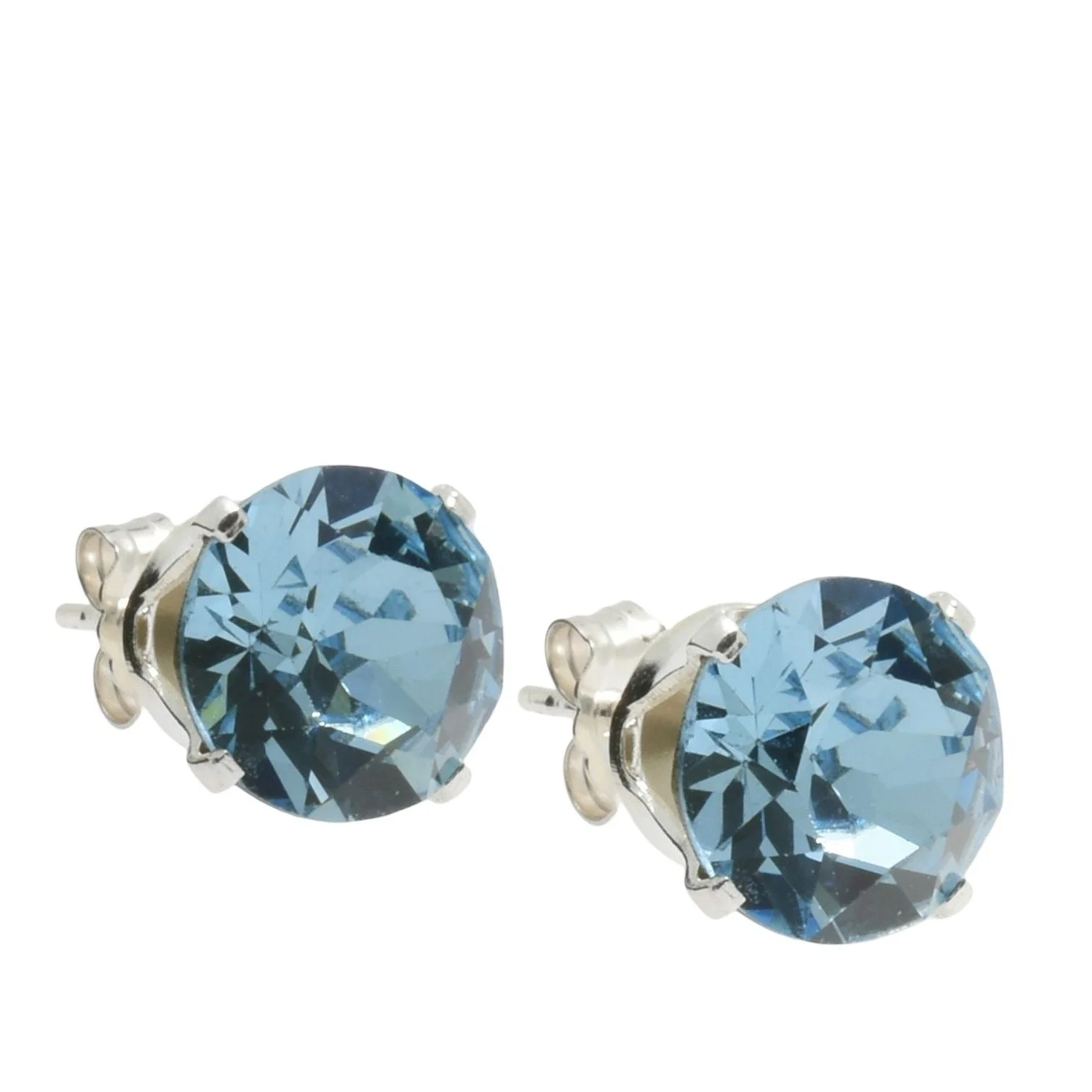 pewterhooter Sterling Silver  Aquamarine Blue Stud Earrings for women made with sparkling Swarovski Crystals.