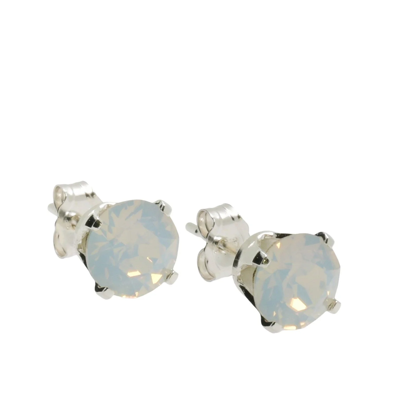 pewterhooter Sterling Silver White Opal Stud Earrings for women made with sparkling Swarovski Crystals.