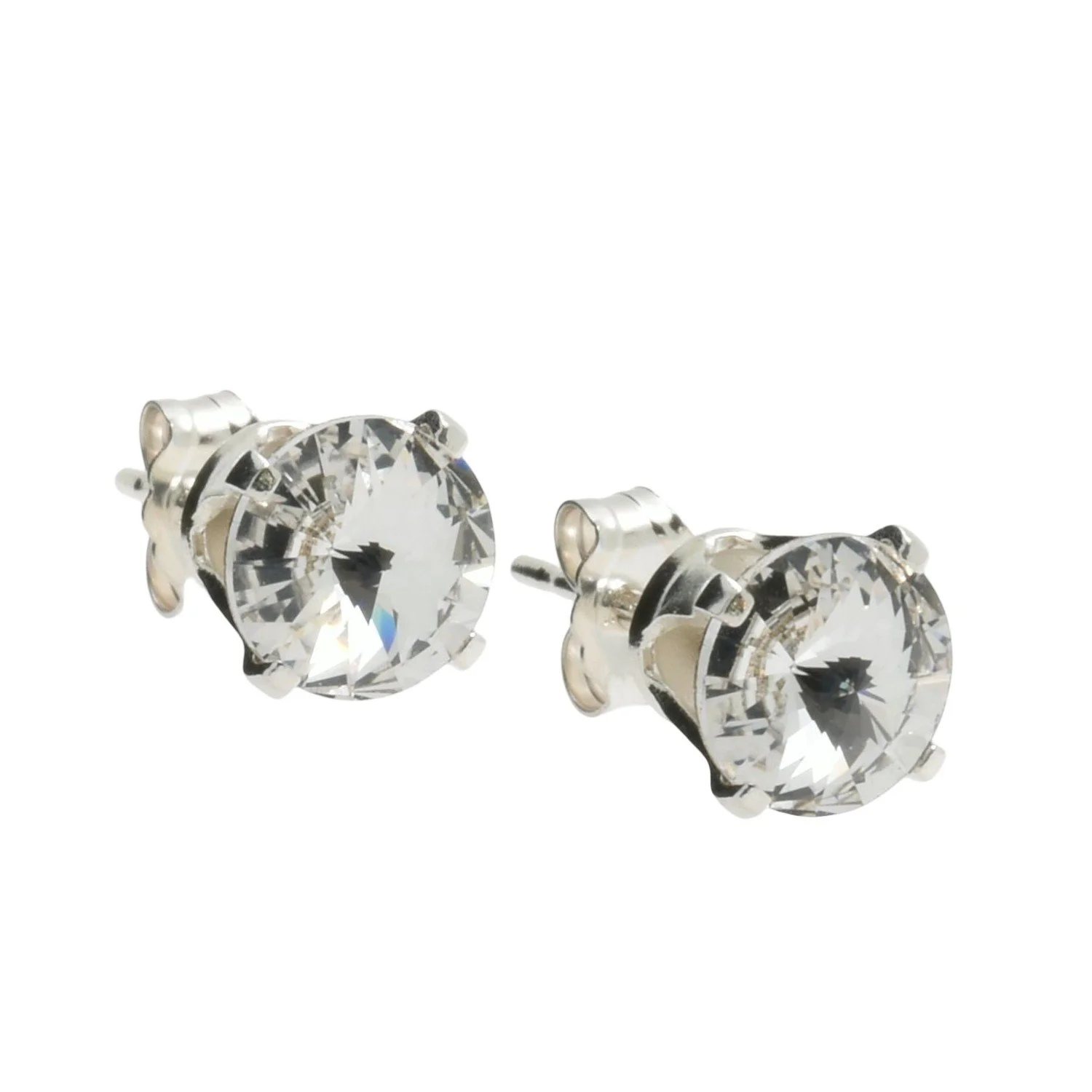 pewterhooter Sterling Silver Diamond White Stud Earrings for women made with brilliant Swarovski Crystals.