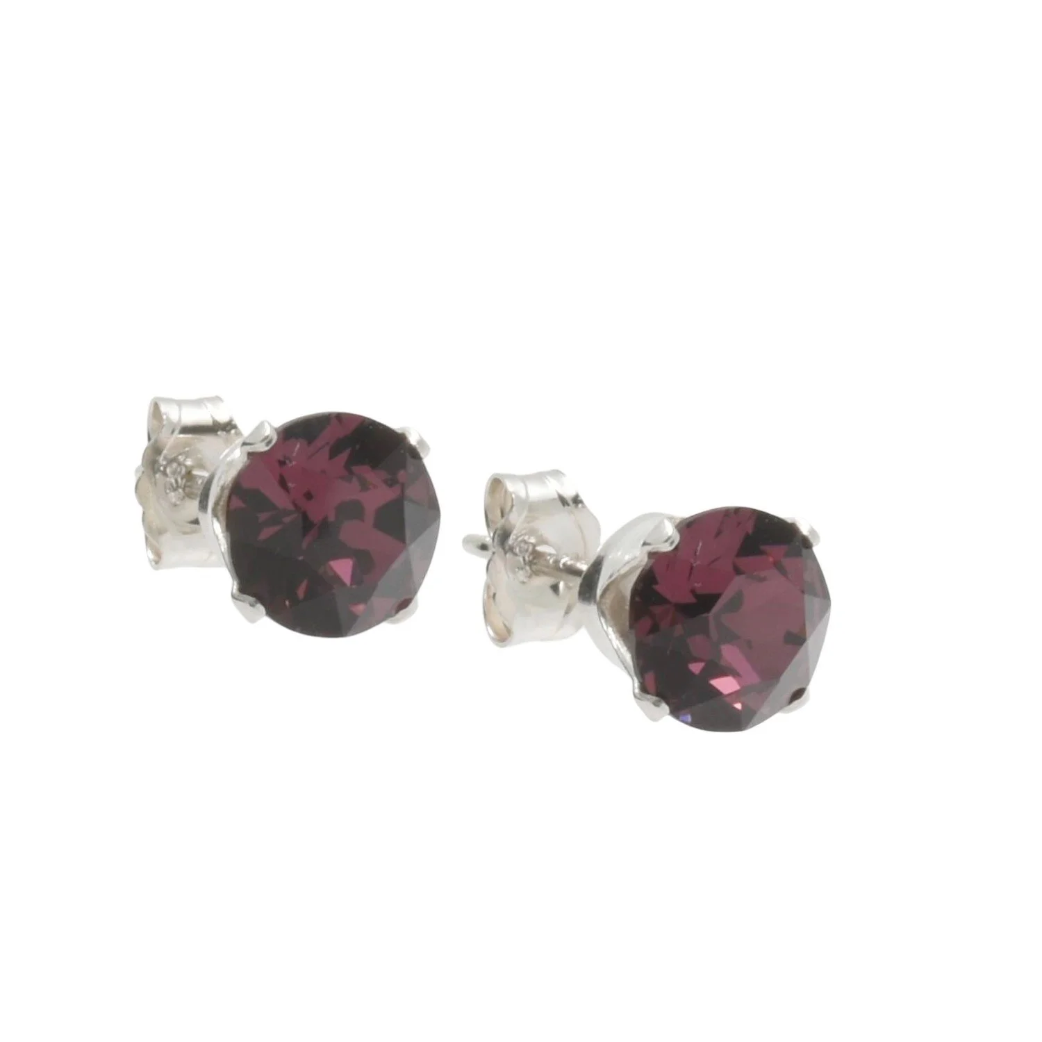 pewterhooter Sterling Silver Amethyst Stud Earrings for women made with sparkling Swarovski Crystals.