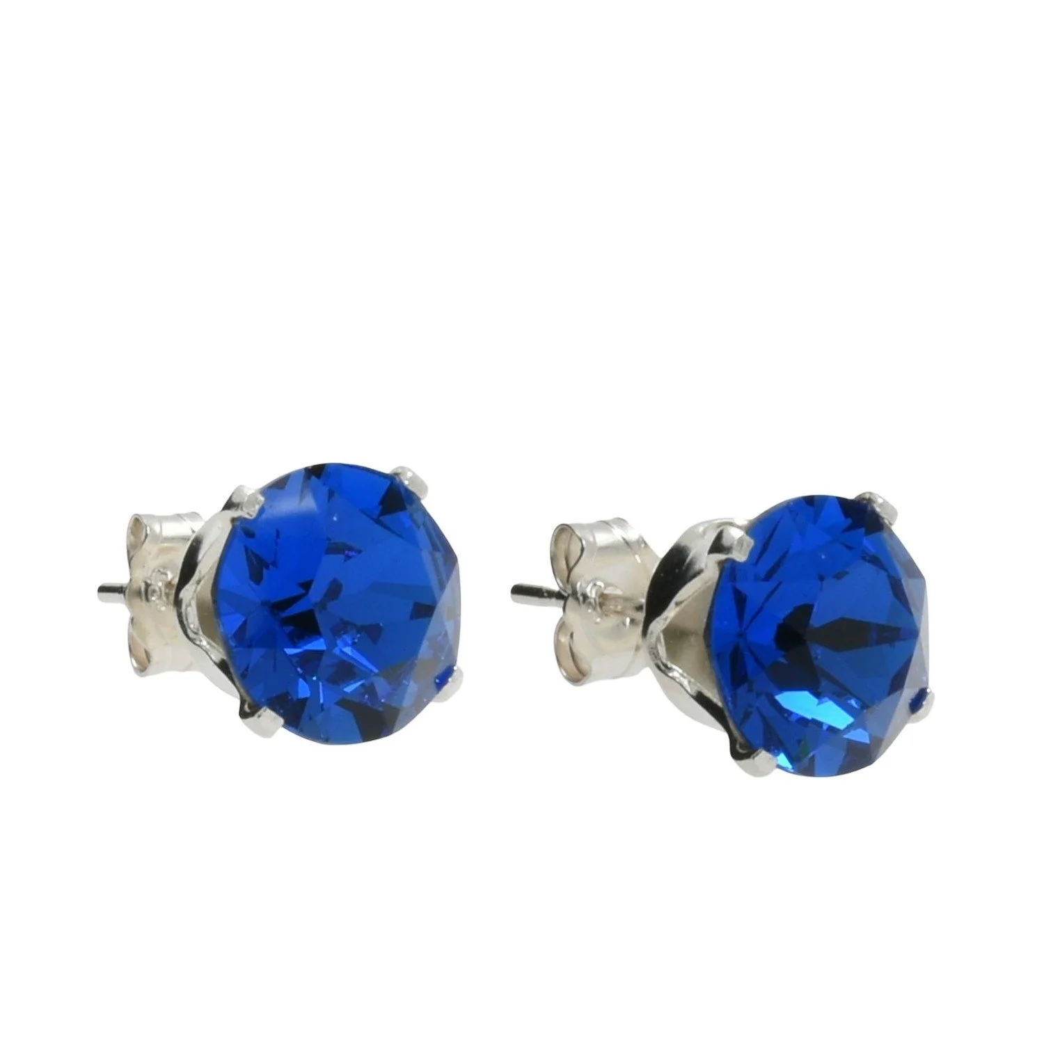 pewterhooter Sterling Silver Sapphire Blue Stud Earrings for women made with sparkling Swarovski Crystals.