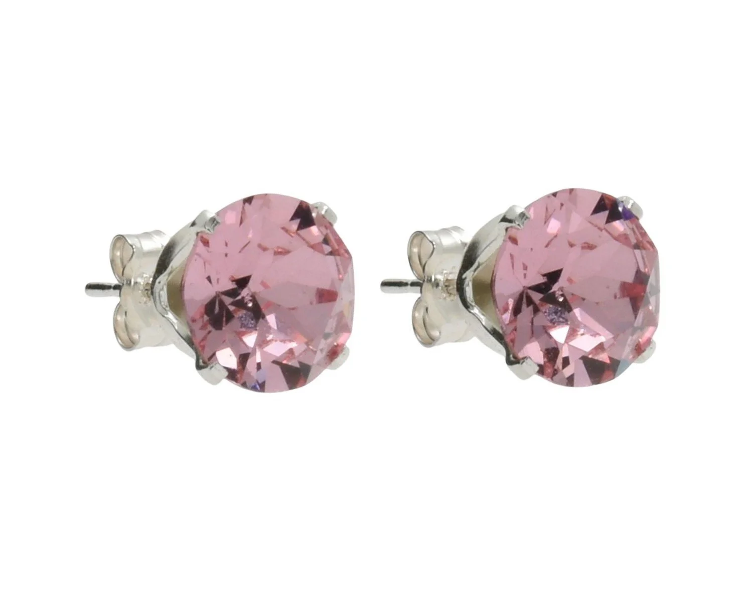 pewterhooter Sterling Silver Light Rose Stud Earrings for women made with sparkling Swarovski Crystals.