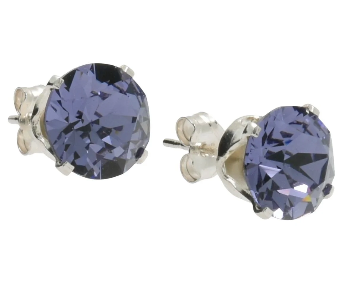 pewterhooter Sterling Silver Tanzanite Stud Earrings for women made with sparkling Swarovski Crystals