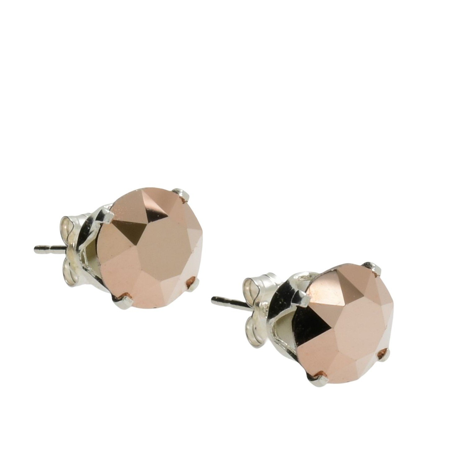 pewterhooter Sterling Silver Rose Gold Stud Earrings for women made with sparkling Swarovski Crystals.