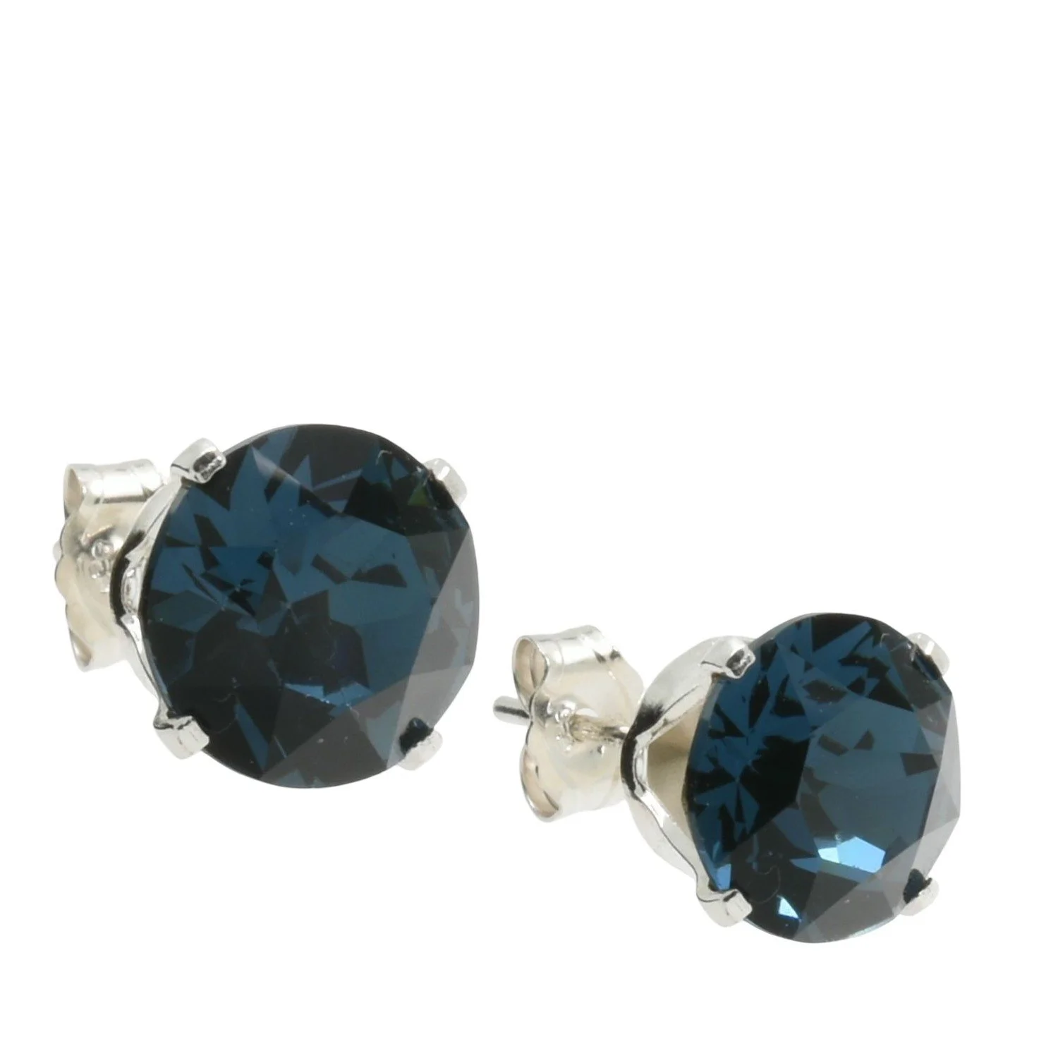 pewterhooter Sterling Silver Montana Blue Stud Earrings for women made with sparkling Swarovski Crystals.