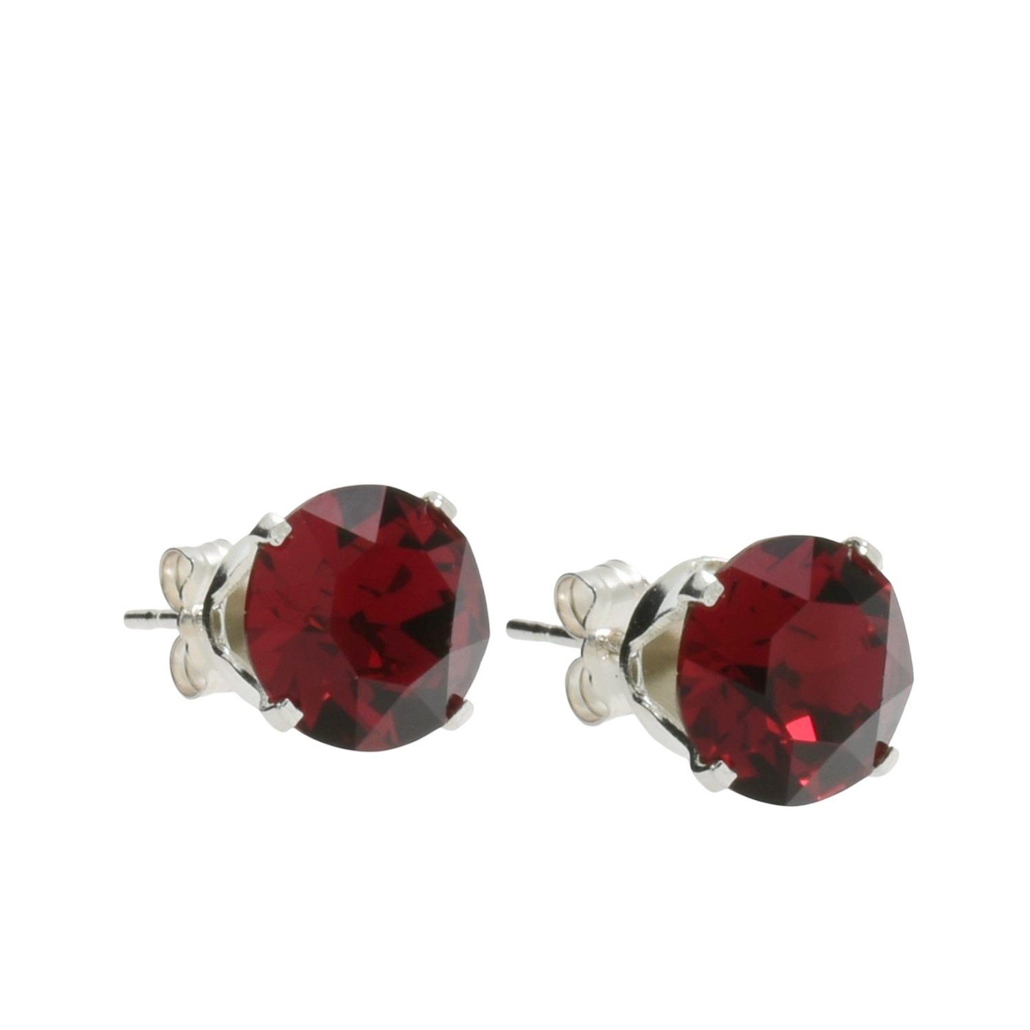 pewterhooter Sterling Silver Ruby Stud Earrings for women made with sparkling Swarovski Crystals.