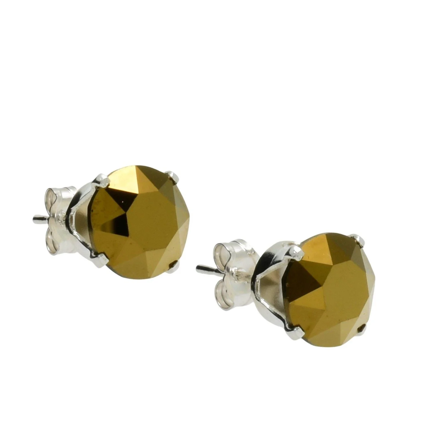 pewterhooter Sterling Silver Dorado Gold Stud Earrings for women made with sparkling Swarovski Crystals.