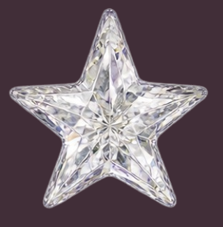 A crystal star-shaped decorative item with intricate facets, set against a dark background.