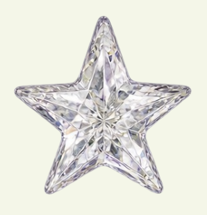 A clear glass or crystal star-shaped decorative object with multiple facets.