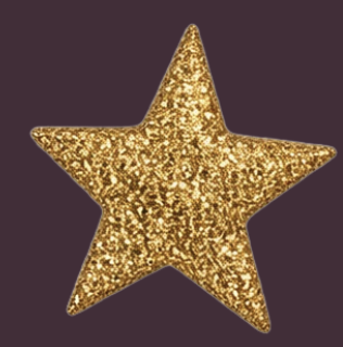 Gold glittery star shape on a dark background.