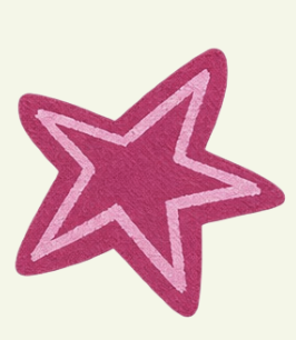 Pink star-shaped rug with darker pink outline and inner details on a light-colored floor.