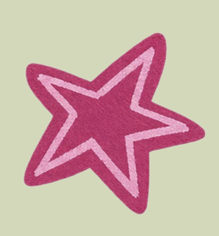 Pink star-shaped patch or embroidered decoration on a light green background.