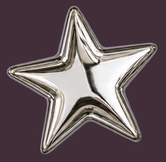 Silver star-shaped balloon against a dark background.