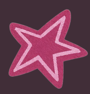 Pink star-shaped rug with darker pink border on a dark background.