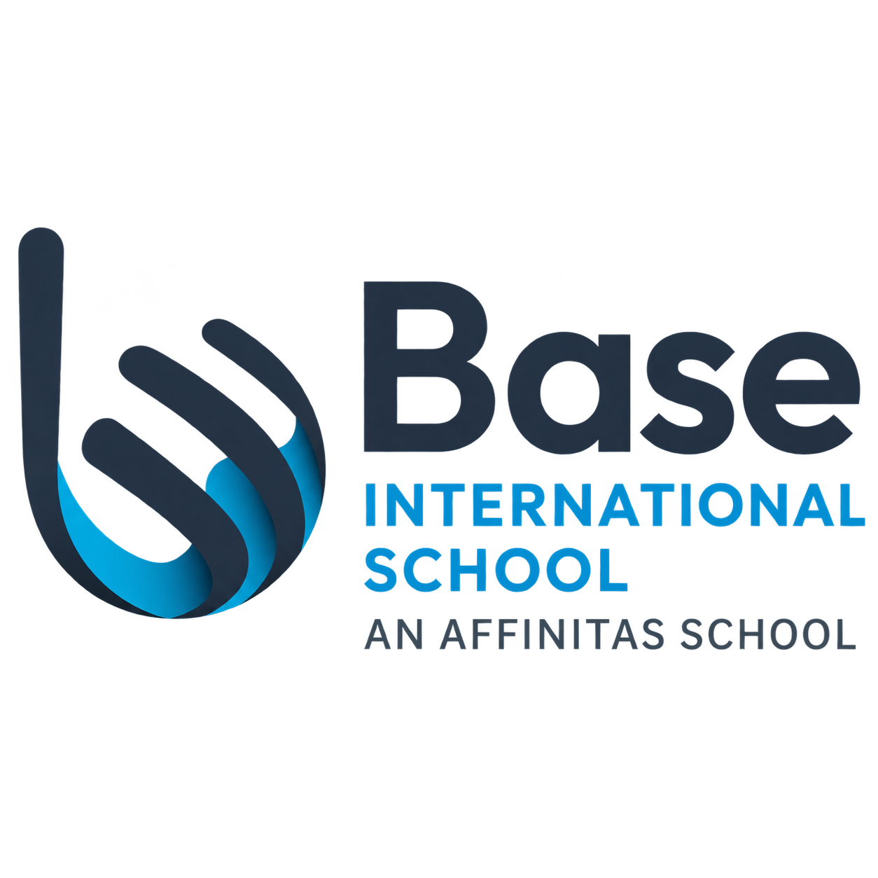 Logo of BASA International School with a stylized blue and black globe icon, the text 'BASA International School' in black and blue, and the phrase 'An Affinitas School' underneath.