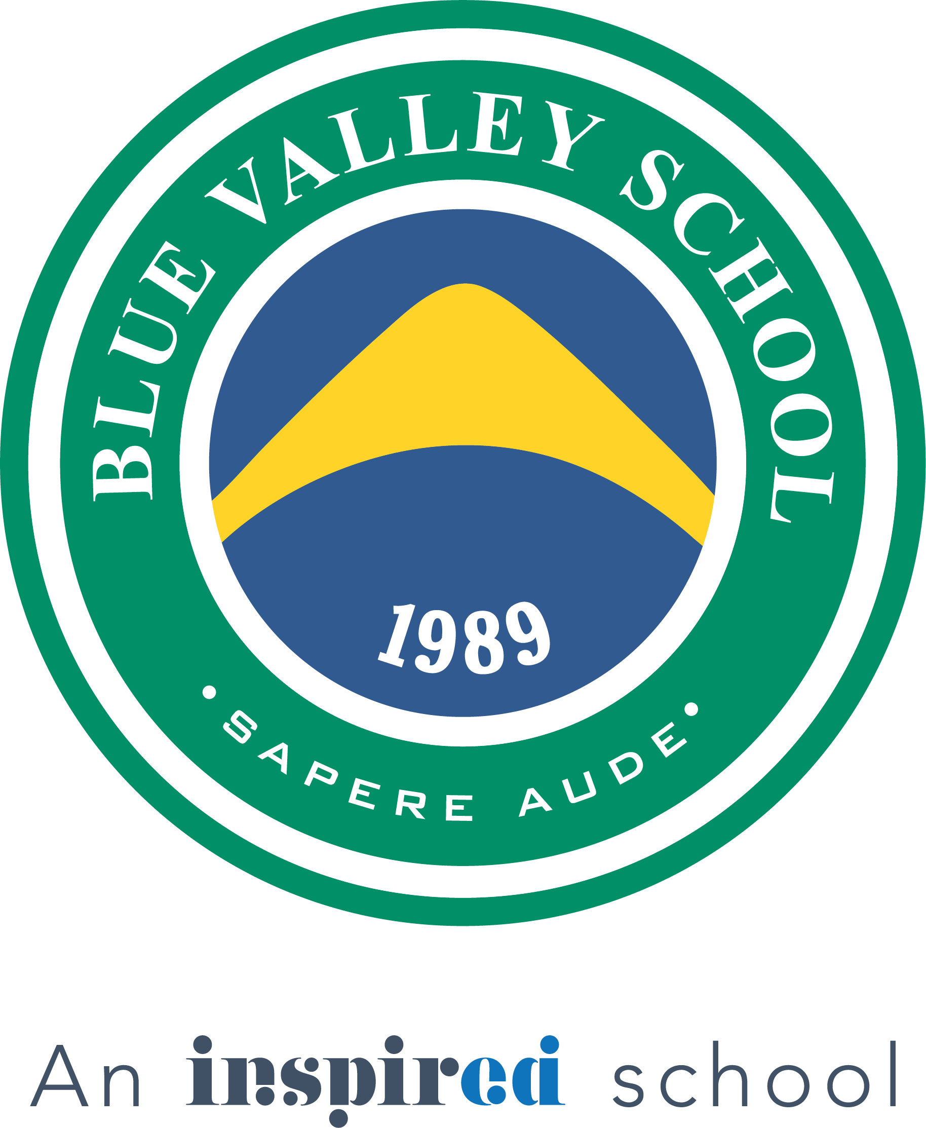 Logo of BJU Valley School with a green and white circular emblem featuring a yellow and blue shape, and the text 'BJ Valley School' and 'Since 1989' around it.