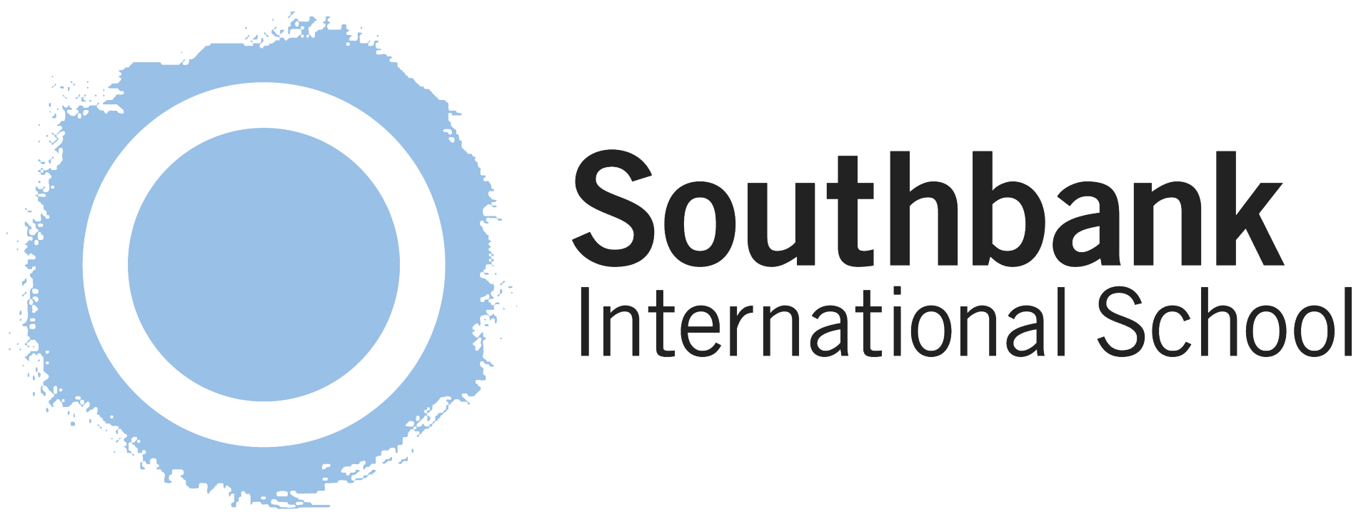Logo of Southbank International School featuring a black ring inside a blue circle with irregular edges, accompanied by the text 'Southbank International School' in black.