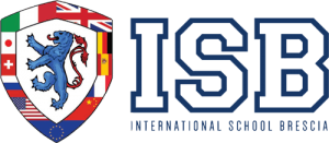 Logo of International School Brescia (ISB) featuring a crest with a lion and various flags.