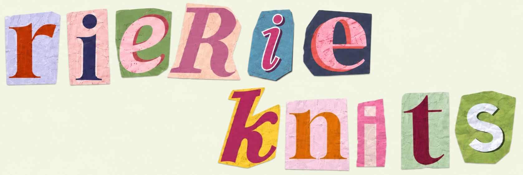 Rierieknits - Logo von Rierieknits Strickblog in Collageoptik