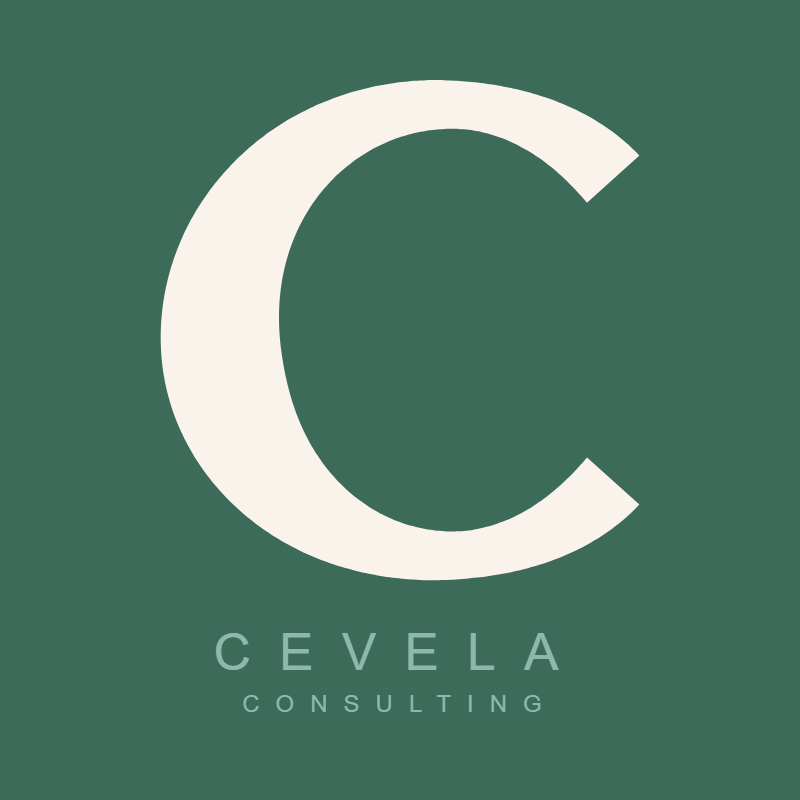 Logo for Cevla Consulting featuring a large white letter C on a dark green background with the company name and 'Consulting' beneath it.