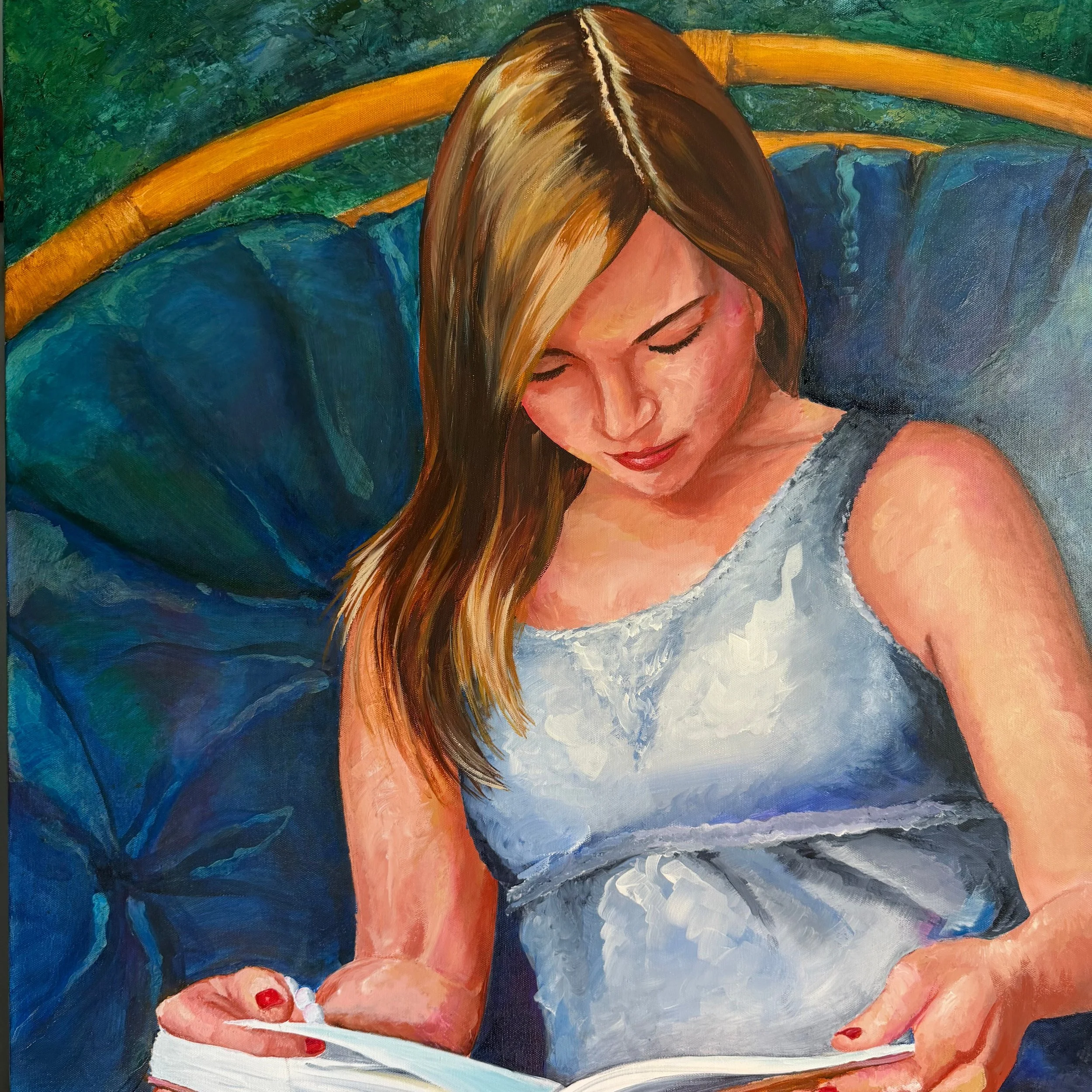 Is a piece of art ever really finished? This painting, originally "completed" in 2014, never quite felt right to me. The background was too bright, the chair demanded too much attention, and the story got a little lost. So here we are... ve