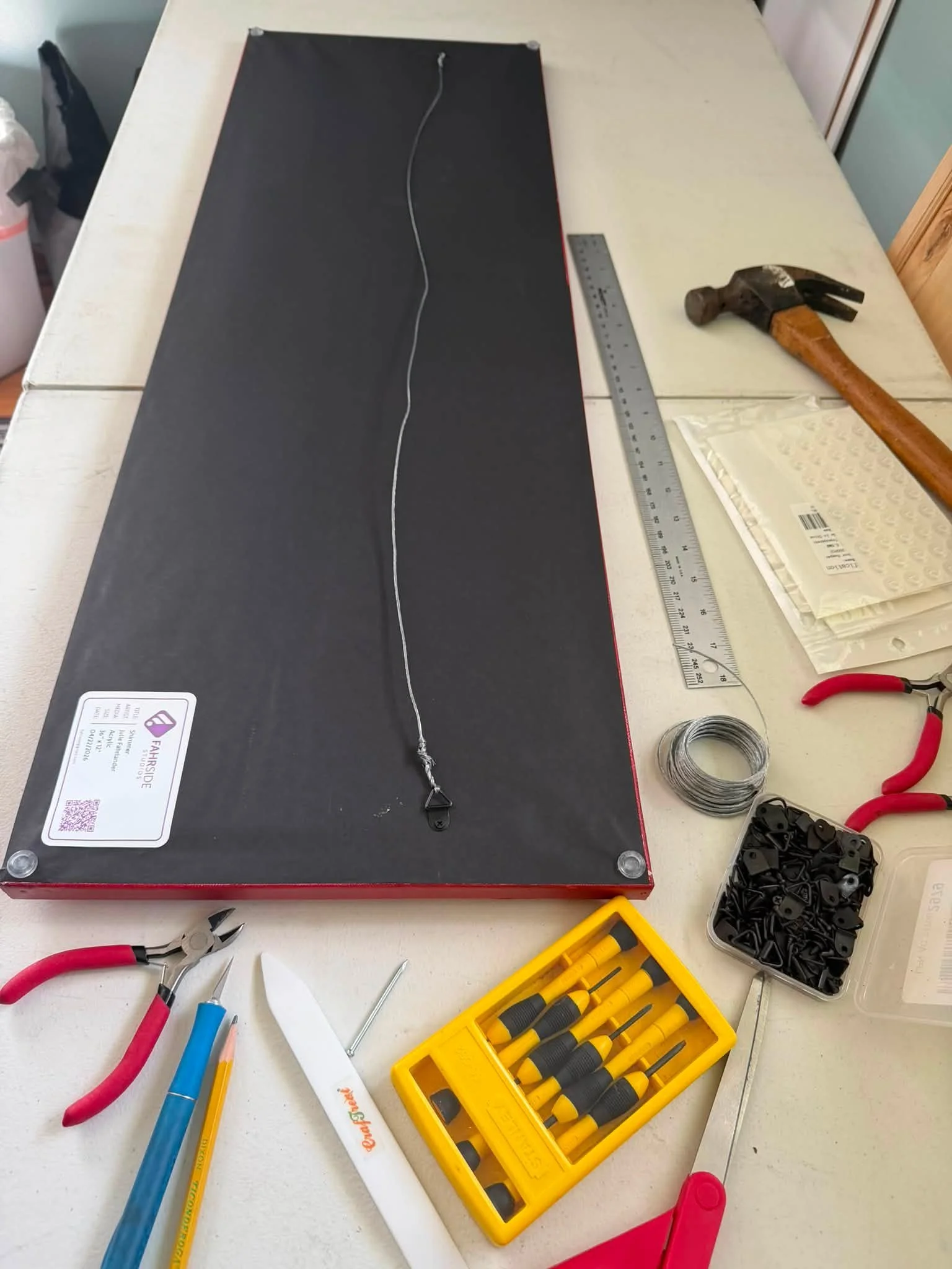 Kicking my professionalism up a notch by adding skill to make my art gallery ready. (Though this may never show in a gallery as it was commissioned.) Joe, it&rsquo;s edged, glazed, has a dust cover, wires, cushions, and is ready to go next time you c