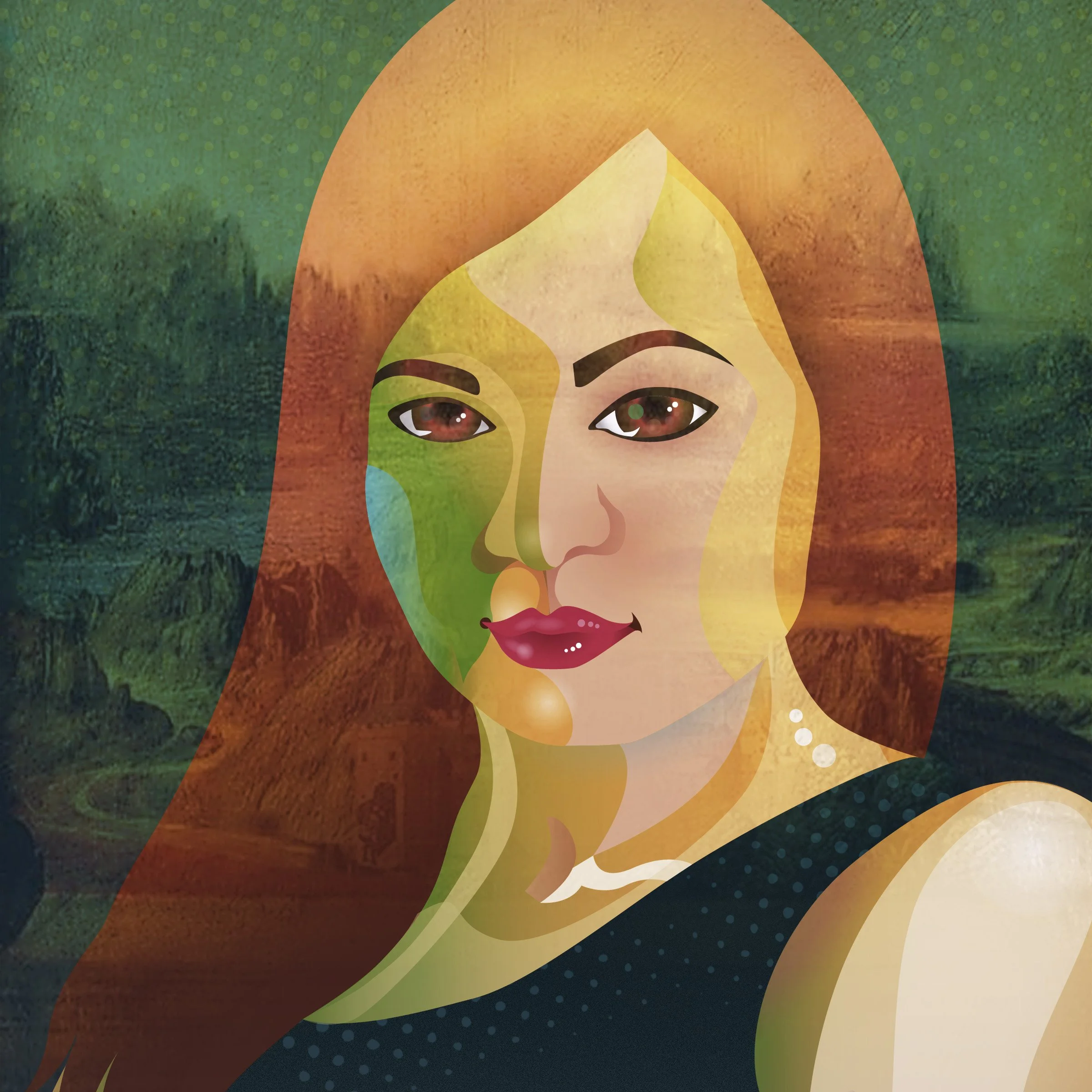 Mona Rae: Digital Art | 14 x 18 | 2023
What began as an exploration of classical portraiture turned into a dialogue between old and new, blending Renaissance inspiration with modern graphic aesthetics. With my daughter Rae as my muse, I layered Adobe